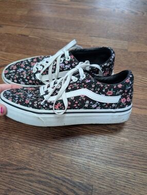 Vans Black Floral Low-Top Sneakers with White Stripe